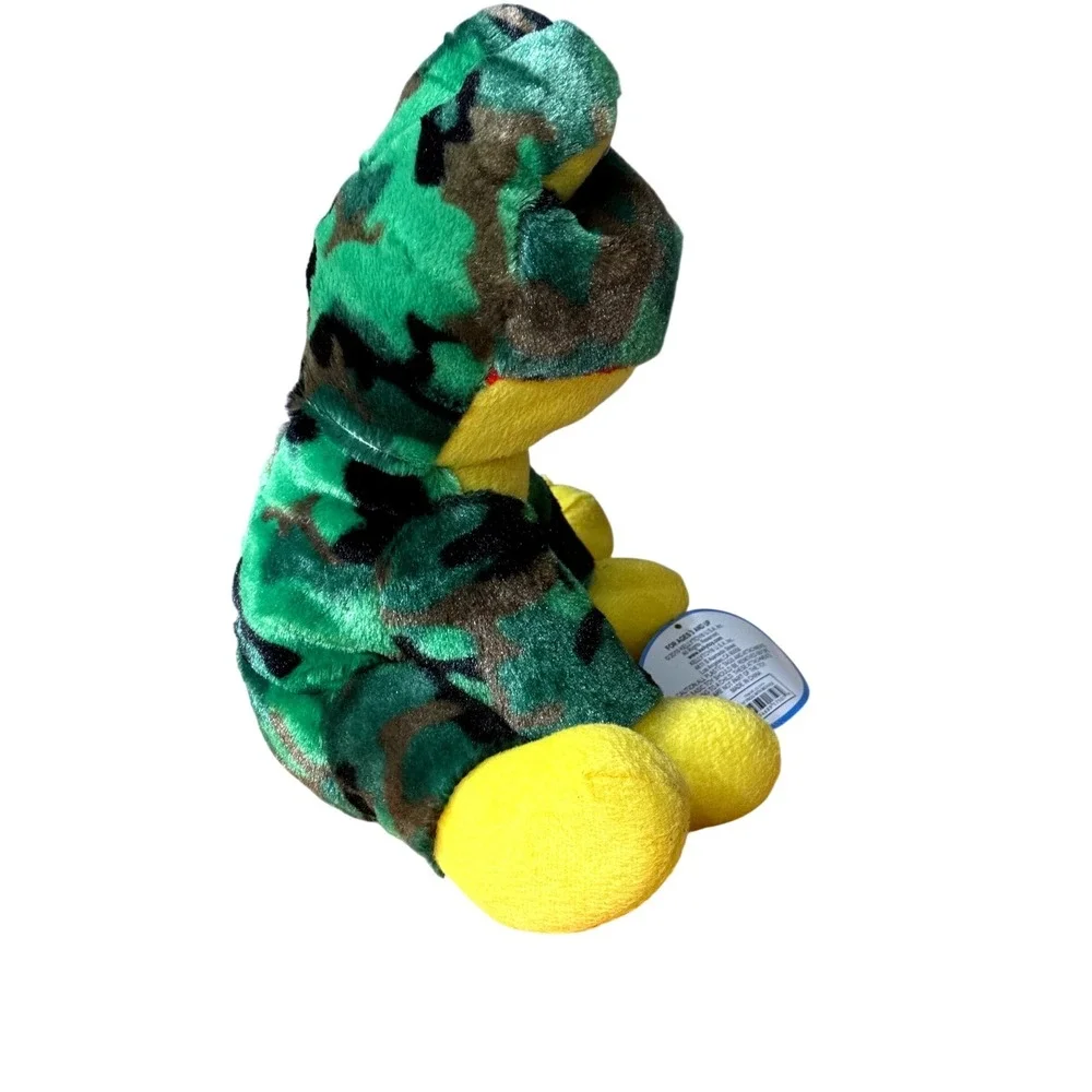Kellytoy 10 Inch Frog with Big Eyes Green Camouflage Yellow Plush Stuffed Animal